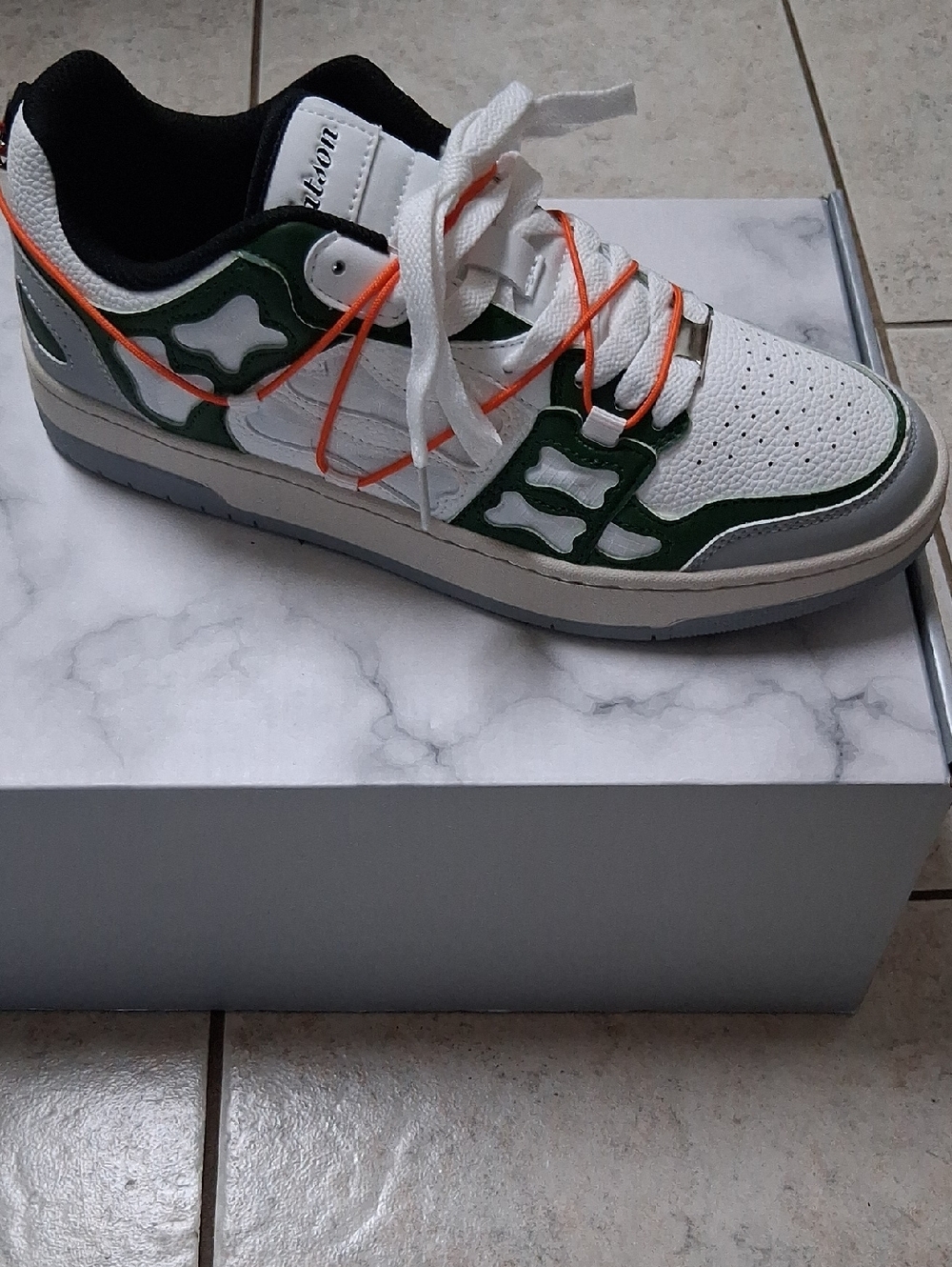 Men's WATSON-SOUL SPRINTER(Ducks)  in White with Green and Orange Lace Detail.